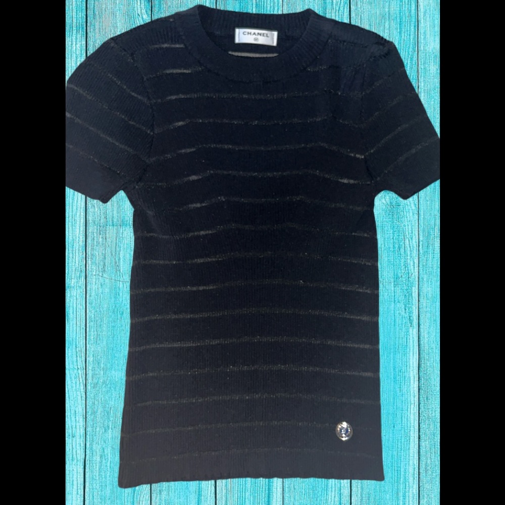 Like‎ Chanel black ribbed Sweater with sweater size 0 XS waffle edge nwot